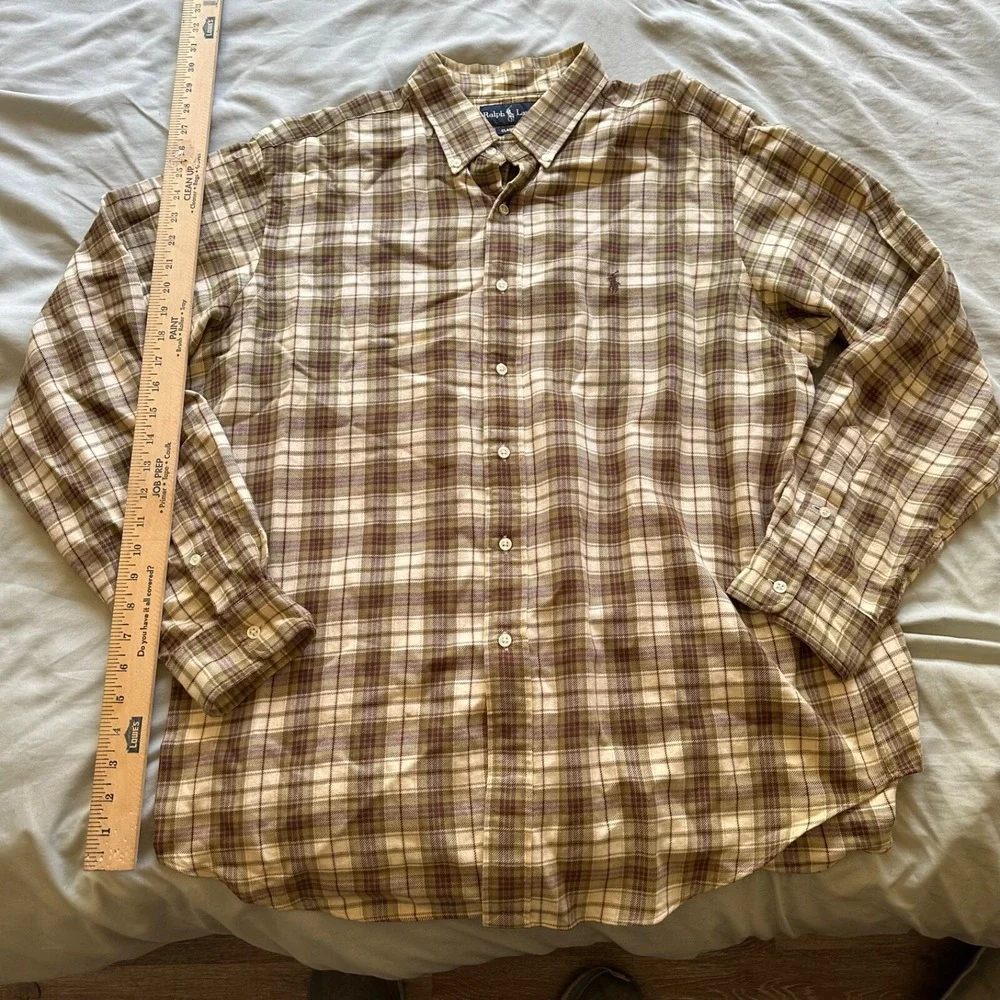 Polo Ralph Lauren vintage‎ stained L/S Beige Plaid Flannel XL button up